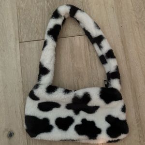 cow print furry/fluffy mini shoulder bag